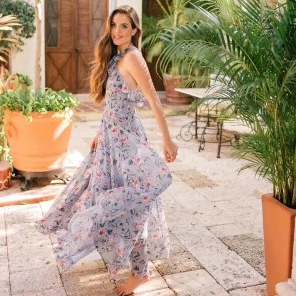 Gal Meets Glam Ella Floral Ruffle Chiffon Maxi Dress Size 6